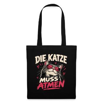 Die Katze muss atmen – Lustiges Katzenmotiv - Stoffbeutel - Schwarz - Vorne