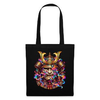 Japanische Samurai-Maske – Blumen und Flammen - Stoffbeutel - Schwarz - Vorne