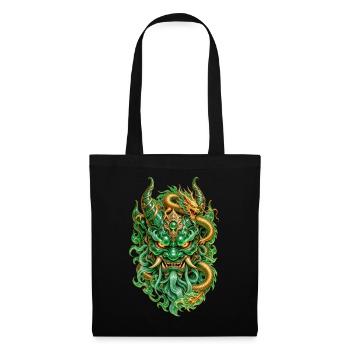 Grüner Jade-Dämon und Goldener Chinesischer Drache - Stoffbeutel - Schwarz - Vorne