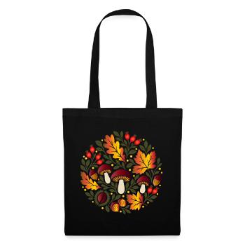 Herbstmotiv mit Pilzen und Hagebutten - Stoffbeutel - Schwarz - Vorne
