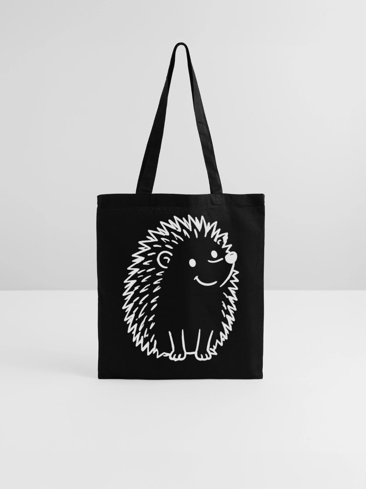 Süßer Doodle-Igel Linienkunst - Stoffbeutel - Schwarz - Vorne