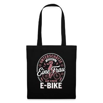 E-Bike Frau Niemals Unterschätzen Spruch Rosa - Stoffbeutel - Schwarz - Vorne