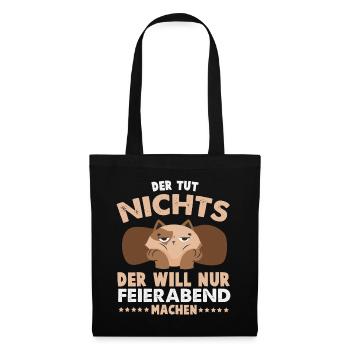 Der will nur Feierabend machen – Katze - Stoffbeutel - Schwarz - Vorne