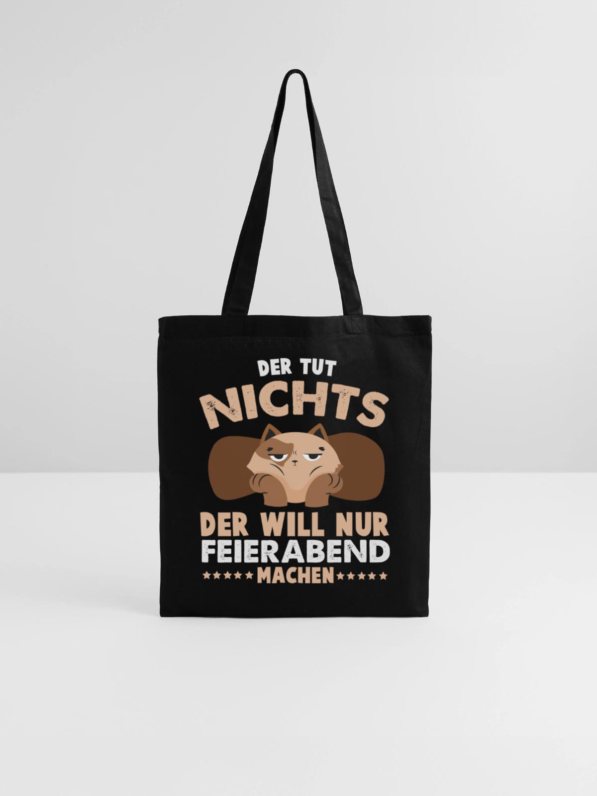 Der will nur Feierabend machen – Katze - Stoffbeutel - Schwarz - Vorne