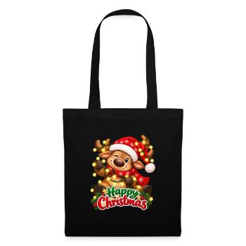 Süßer Weihnachtselch – Fröhliche Weihnachten - Stoffbeutel - Schwarz - Vorne