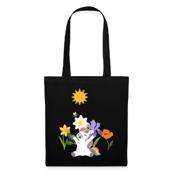 Einhorn Blumen Kinder fantasievoll Silberwurz - Stoffbeutel - Schwarz - Vorne