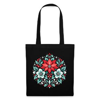 Weihnachtsstern und Christrosen - Stoffbeutel - Schwarz - Vorne