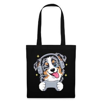 Gaming Australian Shepherd mit Headset Controller - Stoffbeutel - Schwarz - Vorne