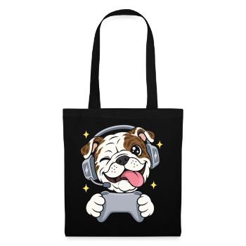 Gaming Englische Bulldogge mit Headset Controller - Stoffbeutel - Schwarz - Vorne