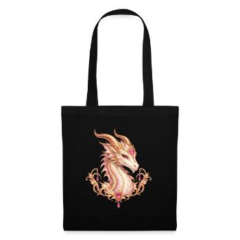 Roségold-Drache mit Herzjuwel – Fantasy-Wappen - Stoffbeutel - Schwarz - Vorne