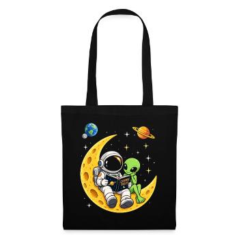 Lesen, Buch, Astronaut, Alien, Weltall, Mond - Stoffbeutel - Schwarz - Vorne