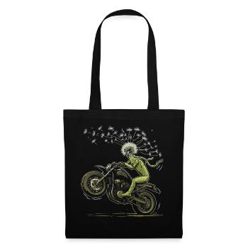 Löwenzahn-Biker Vintage-Motorrad und Samen im Wind - Stoffbeutel - Schwarz - Vorne