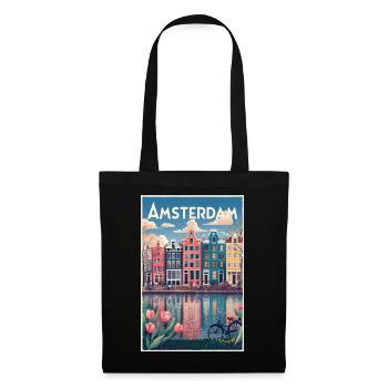 Amsterdamer Kanalporträt - Stoffbeutel - Schwarz - Vorne