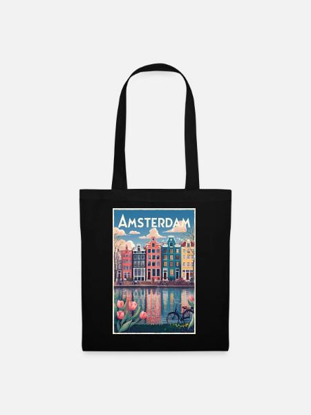 Amsterdamer Kanalporträt - Stoffbeutel - Schwarz