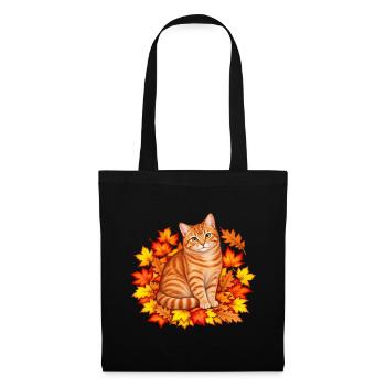 Herbstkatze in Blätterpracht - Stoffbeutel - Schwarz - Vorne