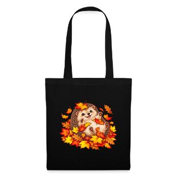 Herbstlicher Igel mit Blättern - Stoffbeutel - Schwarz - Vorne