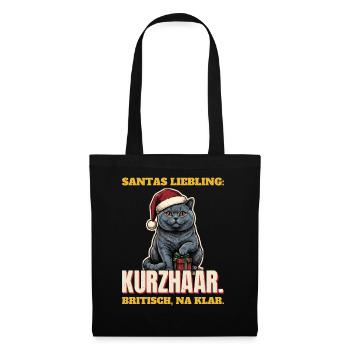 Santas Liebling: Britisch Kurzhaar mit Mütze - Stoffbeutel - Schwarz - Vorne