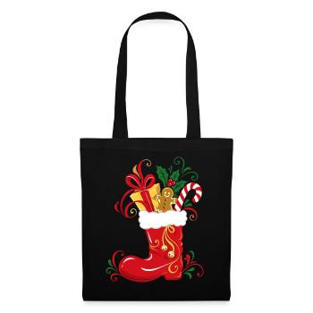 Nikolausstiefel mit Geschenken - Weihnachten - Stoffbeutel - Schwarz - Vorne