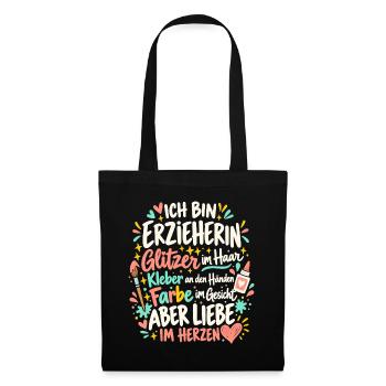 Erzieherin – Glitzer und Liebe im Herzen - Stoffbeutel - Schwarz - Vorne
