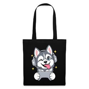 Gaming Sibirischer Husky mit Headset u Controller - Stoffbeutel - Schwarz - Vorne