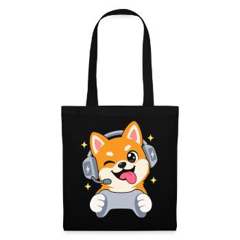 Gaming Shiba Inu mit Headset und Controller - Stoffbeutel - Schwarz - Vorne