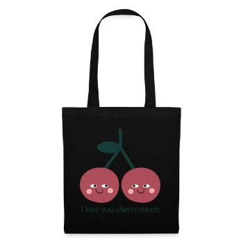 I Love You Cherry Much – Süße Kirschen Liebe - Stoffbeutel - Schwarz - Vorne