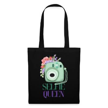 Selfie Queen – Kamera Blumen Fotografie Geschenk - Stoffbeutel - Schwarz - Vorne