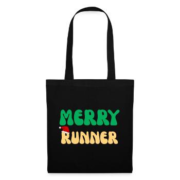 Merry Runner Weihnachtsgeschenk Laufmarathon - Stoffbeutel - Schwarz - Vorne