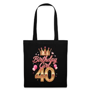 Birthday Girl 40 Krone Geburtstag Frau - Stoffbeutel - Schwarz - Vorne