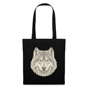 Wolf Konturlinien – 3D Line Art - Stoffbeutel - Schwarz - Vorne