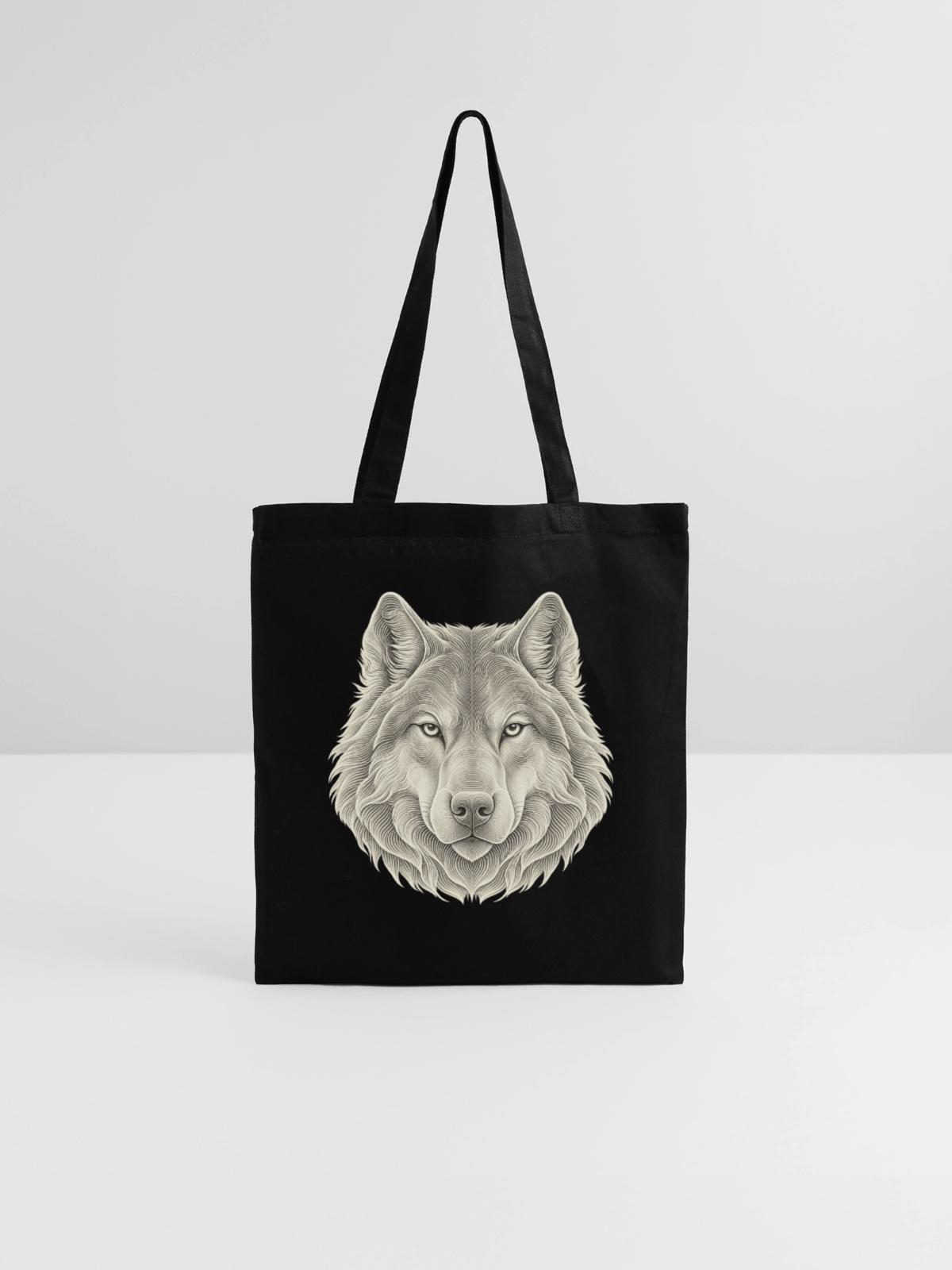 Wolf Konturlinien – 3D Line Art - Stoffbeutel - Schwarz - Vorne