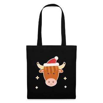 Highland Cow mit Weihnachtsmütze - Stoffbeutel - Schwarz - Vorne