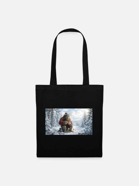 Winter Yeti am Feuer im Schneeland - Stoffbeutel - Schwarz
