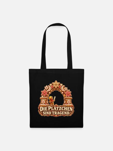 Tragende Plätzchen - Stoffbeutel - Schwarz