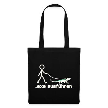 exe ausführen – Eidechse am Strichmännchen - Stoffbeutel - Schwarz - Vorne