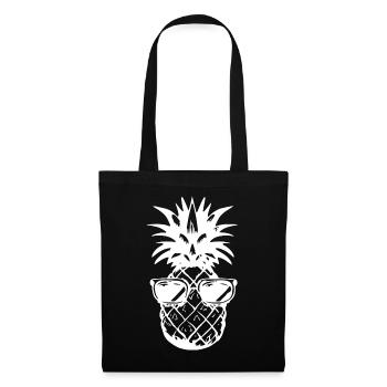 Ananas mit Sonnenbrille – Weiß - Stoffbeutel - Schwarz - Vorne