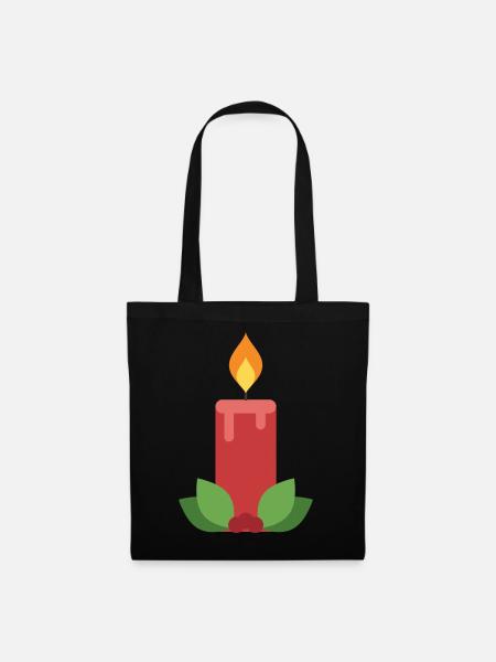 Kerze mit Stechpalme - Advent Weihnachten - Stoffbeutel - Schwarz
