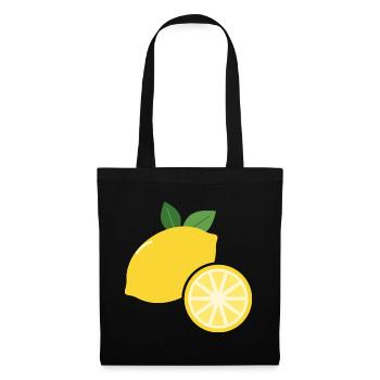 Zitrone mit Zitronenscheibe - Frucht Motiv - Stoffbeutel - Schwarz - Vorne