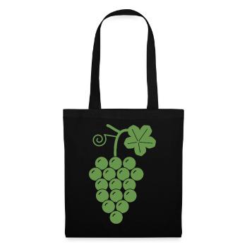 Weintraube mit Weinblatt - minimalistisches Logo - Stoffbeutel - Schwarz - Vorne