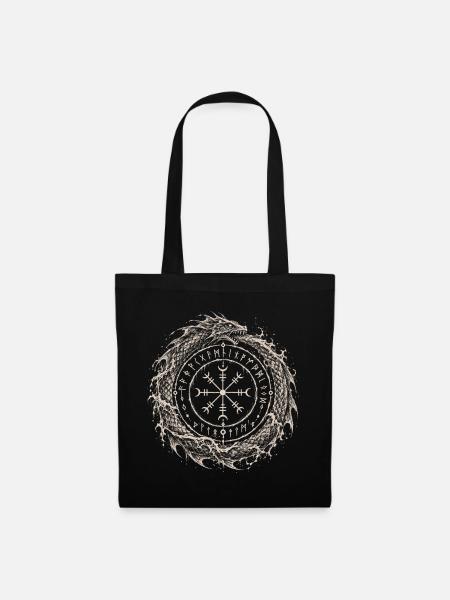 Jörmungandr mit Vegvisir im Runenring - Stoffbeutel - Schwarz