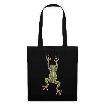 Frosch hängt auf dem Rücken – trompe l'oeil - Stoffbeutel - Schwarz - Vorne