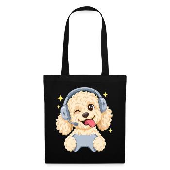 Gaming Goldendoodle mit Headset und Controller - Stoffbeutel - Schwarz - Vorne