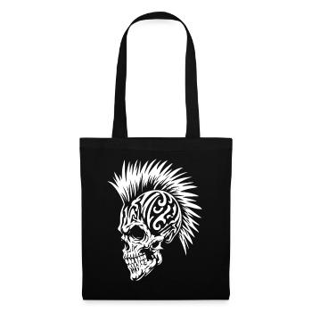 Punk Schädel mit Irokesenfrisur Tribal - Stoffbeutel - Schwarz - Vorne
