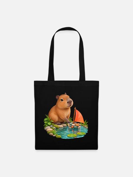 Kleines Capybara am Kieselboot - Stoffbeutel - Schwarz