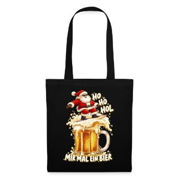 Ho Ho Hol mir mal ein Bier Surfender Weihnachtsman - Stoffbeutel - Schwarz - Vorne