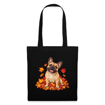 Herbstbulldogge im Laub - Stoffbeutel - Schwarz - Vorne