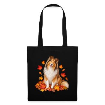 Herbstlicher Collie mit Blättern - Stoffbeutel - Schwarz - Vorne