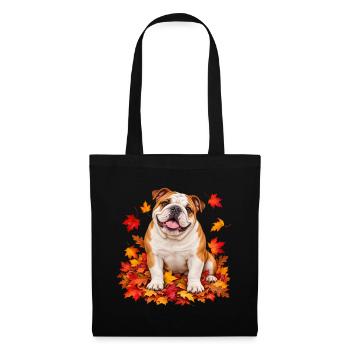Herbstbulldog auf Laubteppich - Stoffbeutel - Schwarz - Vorne