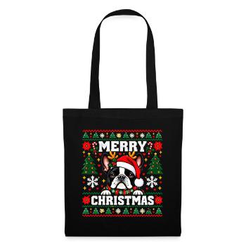 Französische Bulldogge  Ugly Christmas Sweater - Stoffbeutel - Schwarz - Vorne
