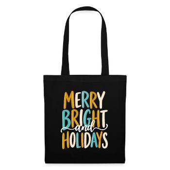 Merry Bright Holidays Weihnachten Retro - Stoffbeutel - Schwarz - Vorne
